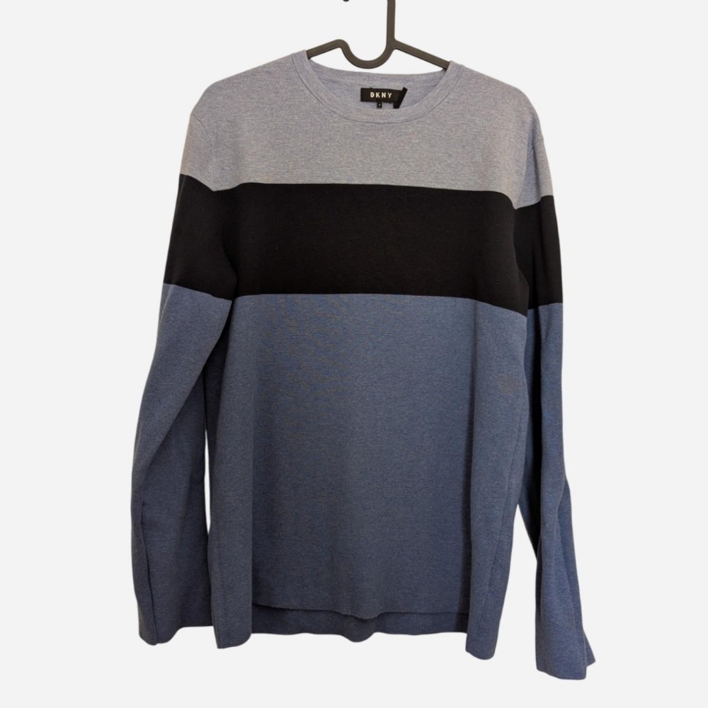 DKNY Men's Blue Colorblock Striped Sweater Size Small Excellent Condition